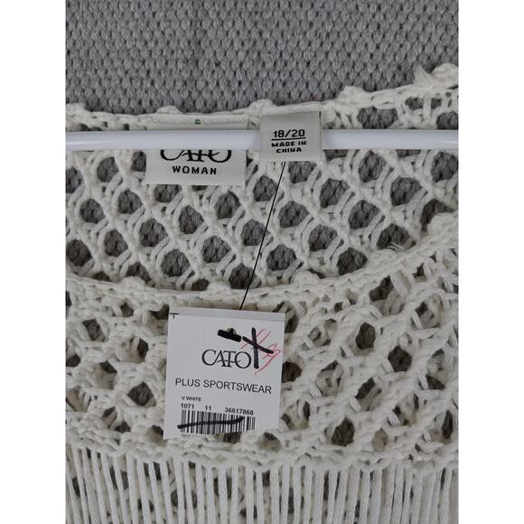 Cato Woman Crochet Woven Top Plus Size 18/20 White Fringe Trim Cover Up - Picture 5 of 12